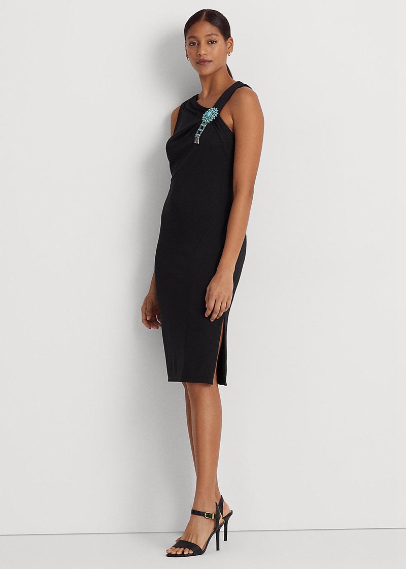 Sukienka Lauren Damska Czarne Beaded Jersey Cocktail 059348-DTE